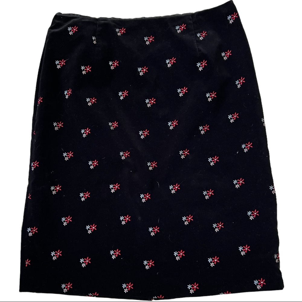 Vintage Y2K Hanna Andersson Black Velvet Embroidered Floral Skirt, Size 16